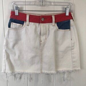 PacSun Womens Denim Skirt Color Block Distressed with Pockets Size 25